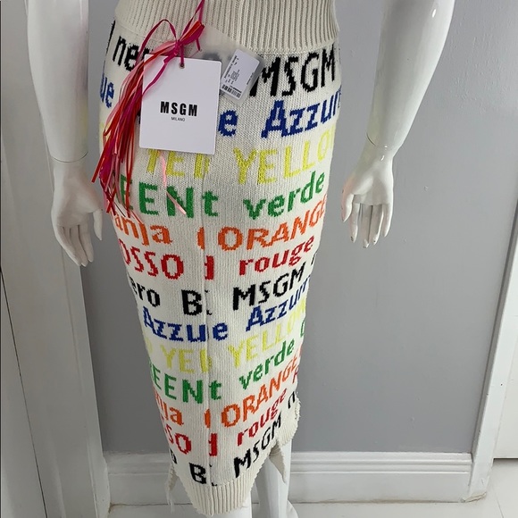 NWT! MSGM Sweater Knit Pencil Skirt with Color words distressed bottom - Picture 4 of 5